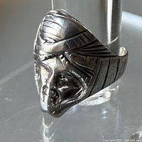 Front angled view of the vintage sterling silver Aladdin ring, showcasing detailed turban and face relief.