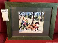 Full view of framed print on red background