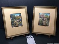 Pair of framed Wallace Nutting prints on stands showing size and condition