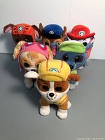 All six Paw Patrol Beanie Boos plush toys arranged in group, showing front and accessories.