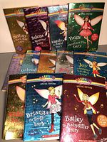 Twelve Rainbow Magic special edition books with colorful fairy-themed covers laid out in two rows, titles from Destiny to Autumn visible.