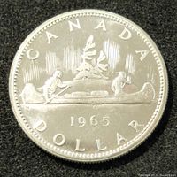 Reverse side showing the voyageur canoe design with 'Canada Dollar 1965' inscription.