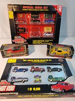 Wide front view of Racing Champions Special Issue Set #1 and 1997 Hot Rod Limited Edition Collector Set with Speedy Power Alfa Romeo and Ferrari cars in front
