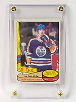 Front view of 1980-81 OPC Wayne Gretzky hockey card inside screw down protective case showing image and text details.
