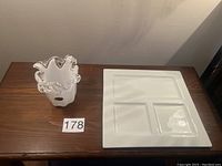 Full view of the vase and serving tray side by side, showing size and shape comparison.