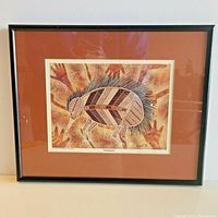 Framed lithograph print titled 'Porkypine' by Richard Bell with rust-colored mat and black frame with hanging wire, shown from front.