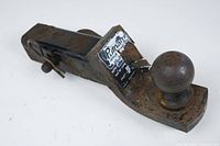 Full view of the trailer hitch ball mount showing the Piranha label and hitch pin