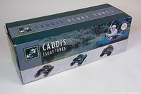 Original boxed packaging of Caddis float tube showing branding and product images.