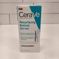 Photo of the front face of the CeraVe Resurfacing Retinol Serum box showing product details and volume.