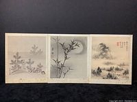 Three Japanese linen prints laid side by side, showing all three unique artworks together.