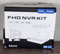 Front of retail box showing FHD NVR kit branding, model W300 and application icons
