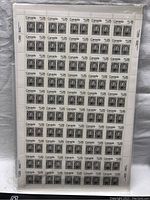 Full sheet of 50 Prince Albert Canadian stamps in protective sleeve.