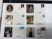 Six first day issue commemorative envelope covers featuring Queen Elizabeth and Canadian Royal Visit images and stamps.