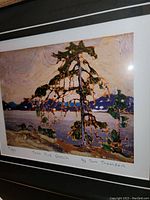 Close-up of fine art print showing Jack Pine tree and signature area