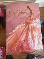 Front of Pink Splendor Barbie box showing doll in pink gown