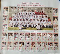 Full front view of the 2007 Boston Red Sox World Series Champions poster showing team photo and individual photos of all players.