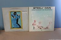 Two Steely Dan LP covers lying flat: Gaucho on left, Countdown to Ecstasy on right.