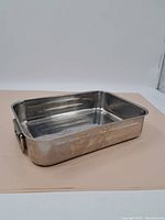 Photo of the rectangular stainless steel baking dish showing overall condition.