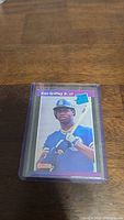 1989 Donruss Ken Griffey Jr. rookie baseball card in protective case showing front with Rated Rookie emblem
