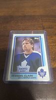 Photo of Wendel Clark rookie hockey card featuring him in Toronto Maple Leafs uniform.