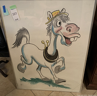 Full front view of framed cartoon horse illustration