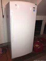 Front view of closed freezer showing full cabinet and door styling