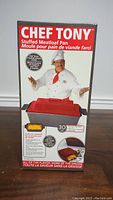 Full view of Chef Tony Stuffed Meatloaf Pan box showing product image, Chef Tony and product features.