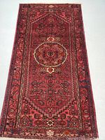 Full view of rug front showing central medallion and border pattern