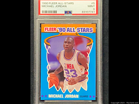 Front of graded 1990 Fleer All-Stars Michael Jordan card #5 showing PSA label graded MINT 9.