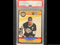 Front view of the 1990 Pro Set Wayne Gretzky hockey card in a PSA slab showing the player in a Los Angeles Kings uniform with a GEM MT 10 grade label.