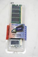 Patriot PSD1G333 RAM module in sealed plastic packaging showing the product label with specifications.