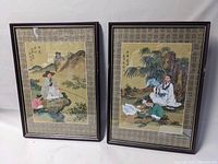 Overview of both framed silk paintings side by side