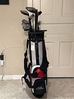 Front view of stand golf bag filled with clubs