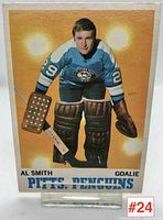 Front of Al Smith hockey card showing goalie in light blue jersey with 'Pitts. Penguins' at bottom