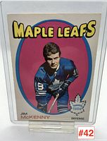 Front view of Jim McKenny 1970-71 Toronto Maple Leafs hockey card showing player portrait and team branding