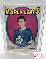 Front of hockey card showing Paul Henderson in Toronto Maple Leafs uniform with 'Maple Leafs' title and player info.