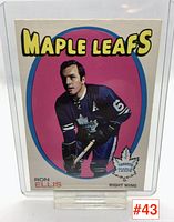 Front of Ron Ellis 1970-71 Toronto Maple Leafs hockey card showing player image and team name