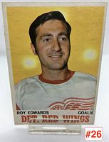 Front of Roy Edwards Detroit Red Wings hockey card from 1969-1970 season featuring a color photo portrait