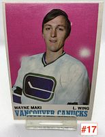 Front of 1969-70 Wayne Maki Vancouver Canucks hockey card showing player image.
