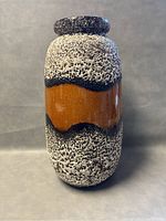 Front view of Scheurich floor vase showing textured lava glaze and brown band