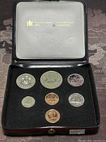 1979 Canadian Specimen Set in black Royal Canadian Mint display case showing all seven coins and inner lid with gold printed logo