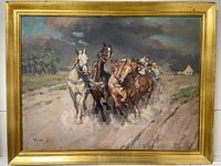 Full front view of framed oil painting showing composition and frame condition