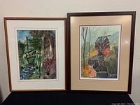 Photo of both framed watercolour paintings side by side showing the overall framing and artwork.