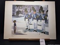 Full view of matted print showing boy and cadets