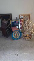 Collection showing all bar signs, wine racks, and wooden box together.