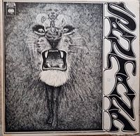Photo showing front of vintage Santana vinyl album cover with roaring lion artwork and 'Santana' text.