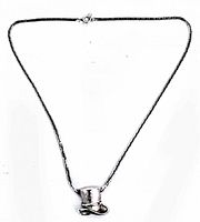 Full view of silver-tone chain with Mad Hatter hat pendant
