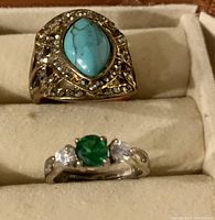 Both rings displayed together in a jewelry box slot.