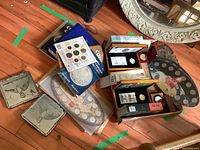 Overview of all lot contents on hardwood floor