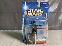 Front view of new Star Wars Djas Puhr figure in original blister card with distressed packaging